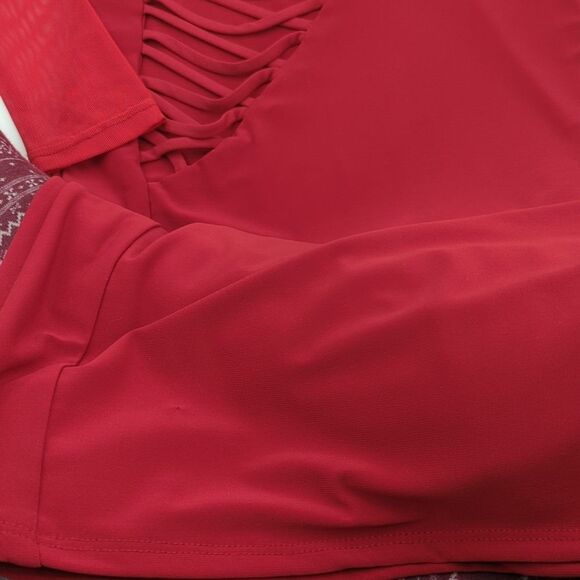 A’GACI Y2K Red Bodycon Asymmetrical Open Back Mesh Sleeve Mini Dress Size Small - Picture 8 of 8